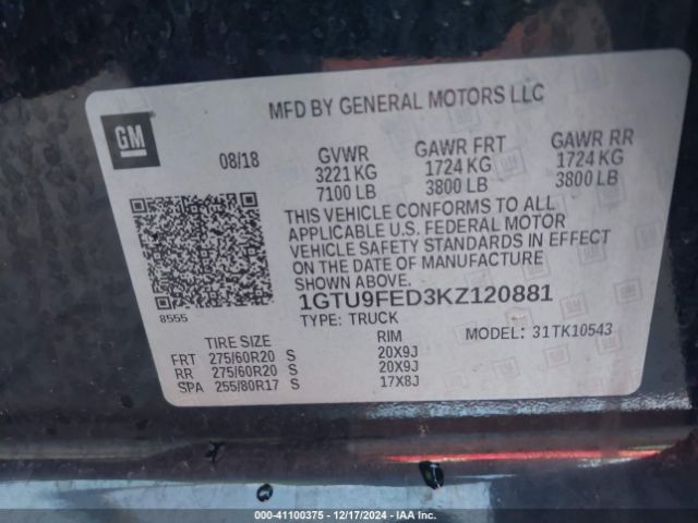 1GTU9FED3KZ120881 GMC Sierra 1500 Denali