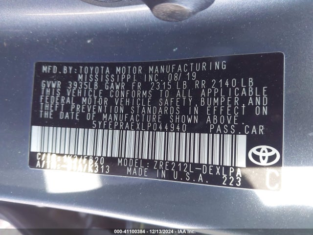 Toyota COROLLA LE 2020 5YFEPRAEXLP044940 Image 9