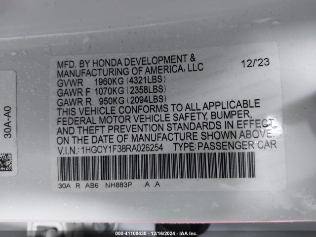 1HGCY1F38RA026254 Honda ACCORD EX
