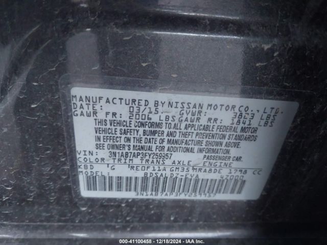 3N1AB7AP3FY259957 Nissan Sentra Fe+ S/s/sl/sr/sv