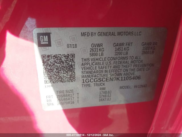 1GCGSCEN9K1105406 Chevrolet Colorado Lt