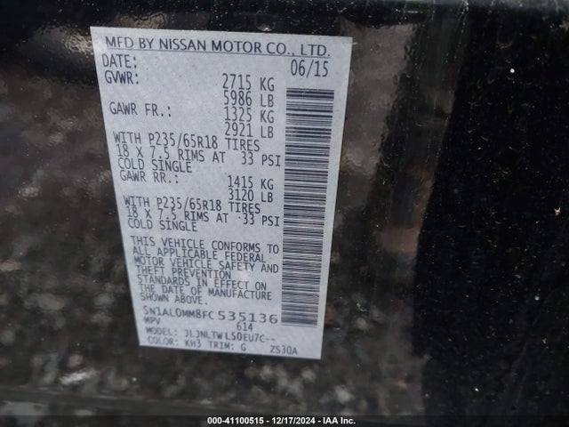 5N1AL0MM8FC535136 Infiniti QX60