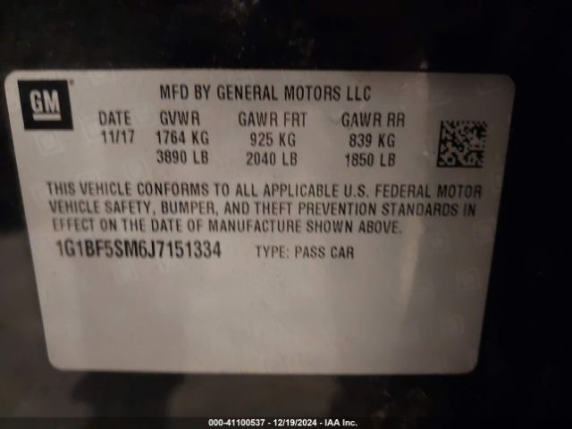1G1BF5SM6J7151334 Chevrolet Cruze Premier Auto