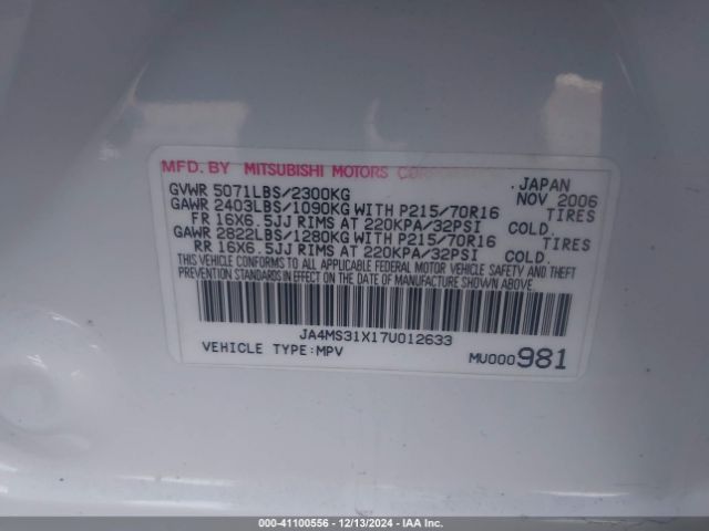2007 MITSUBISHI OUTLANDER JA4MS31X17U012633 Photo 8