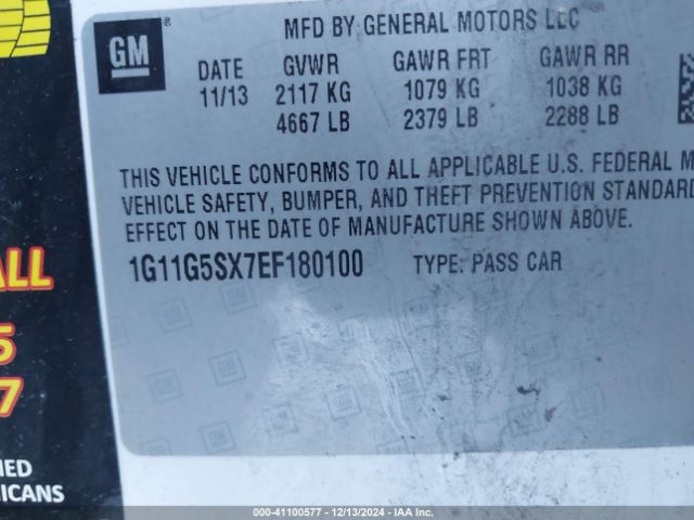 1G11G5SX7EF180100 Chevrolet Malibu 3lt