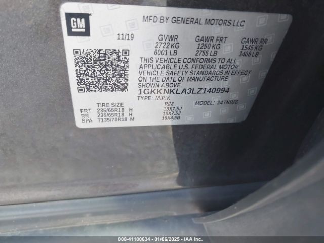 1GKKNKLA3LZ140994 GMC Acadia Fwd Sle