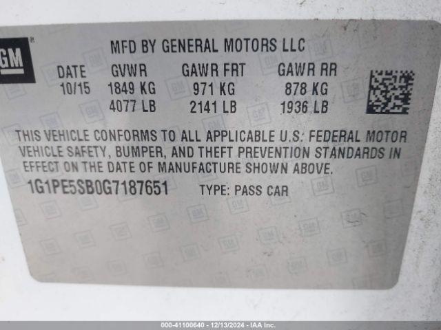 1G1PE5SB0G7187651 Chevrolet Cruze Limited 1lt Auto