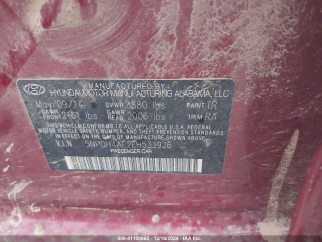 5NPDH4AE2EH533926 Hyundai ELANTRA SE