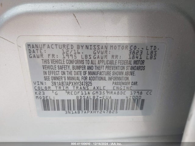 Nissan SENTRA S 2017 3N1AB7APXHY247825 Image 9