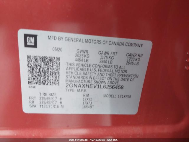 2020 CHEVROLET EQUINOX 2GNAXHEV1L6256458 Photo 8