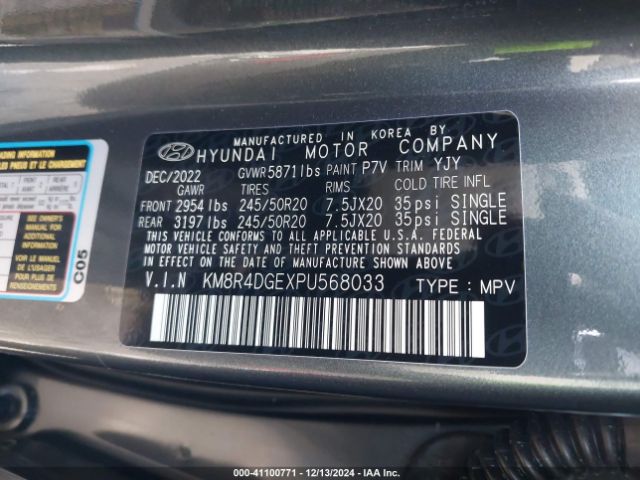 KM8R4DGEXPU568033 Hyundai Palisade Sel