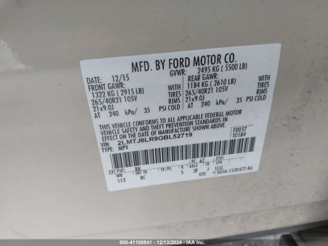 2LMTJ6LR9GBL52719 Lincoln Mkx Reserve