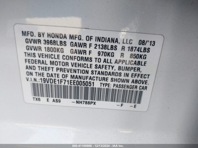 19VDE1F71EE005051 Acura Ilx 2.0l