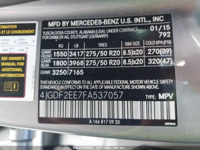 4JGDF2EE7FA537057 Mercedes-Benz Gl 350 Bluetec 4matic