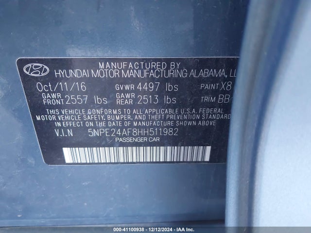 Hyundai SONATA SE 2017 5NPE24AF8HH511982 Image 9