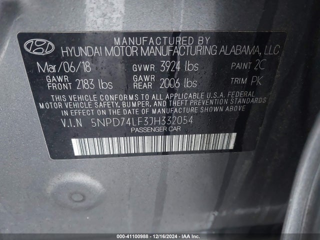 Hyundai ELANTRA SE 2018 5NPD74LF3JH332054 Image 9