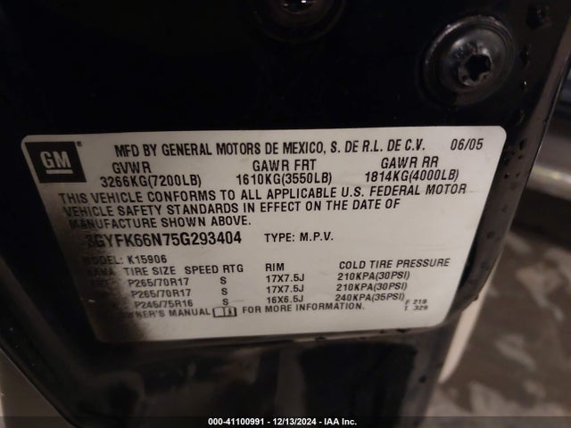 2005 CADILLAC ESCALADE ESV 3GYFK66N75G293404 Photo 8
