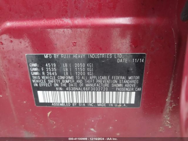 4S3BNAL66F3032720 Subaru Legacy 2.5i Limited