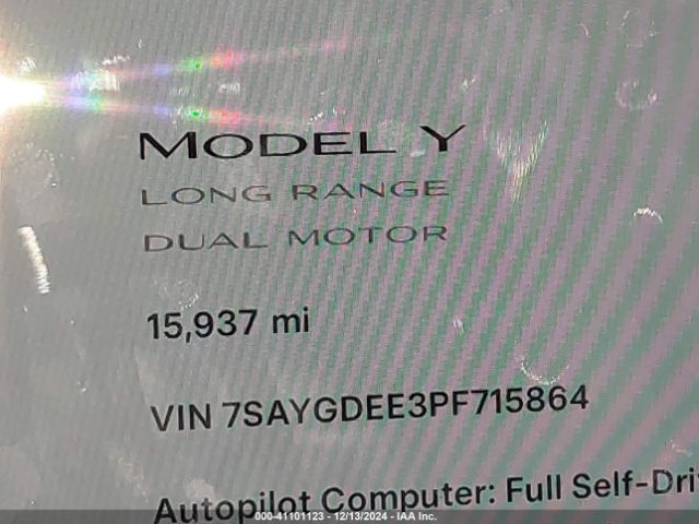 7SAYGDEE3PF715864 Tesla Model Y Awd/long Range Dual Motor All-wheel Drive