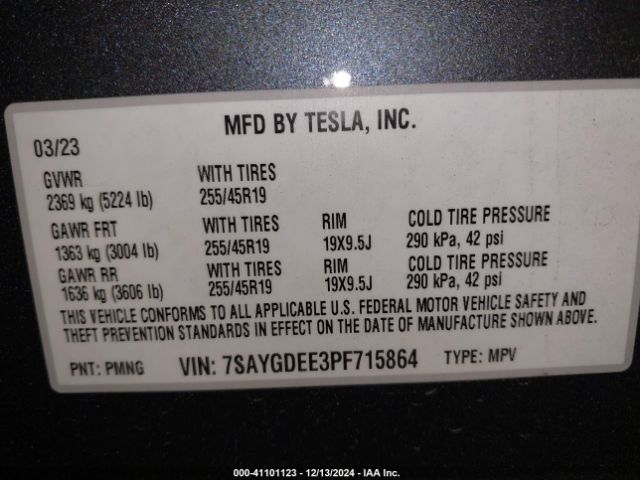 7SAYGDEE3PF715864 Tesla Model Y Awd/long Range Dual Motor All-wheel Drive