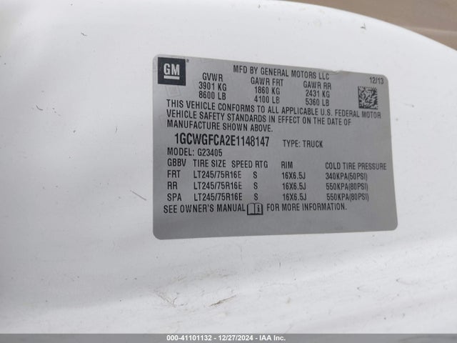 1GCWGFCA2E1148147 Chevrolet Express 2500 Work Van