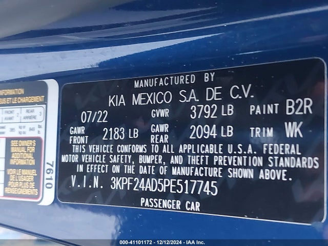 3KPF24AD5PE517745 KIA Forte Lxs