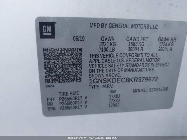 1GNSKDEC8KR379672 Chevrolet Tahoe Commercial Fleet
