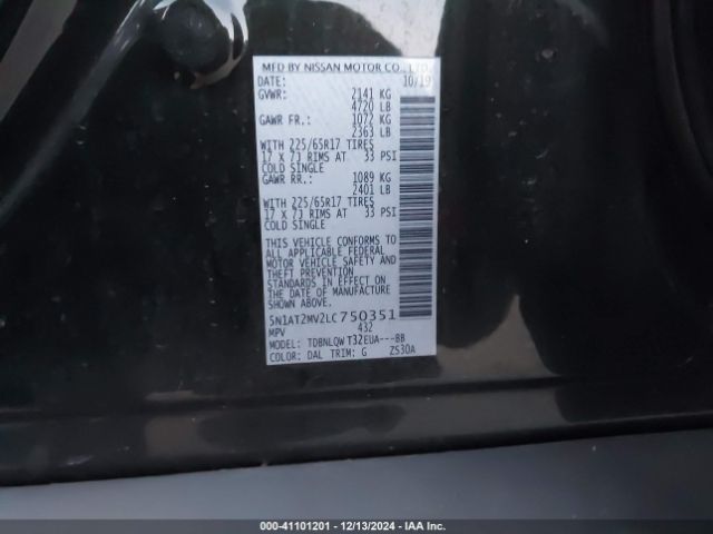 5N1AT2MV2LC750351 Nissan Rogue Sv Intelligent Awd