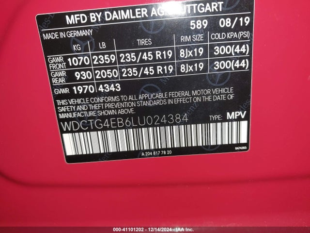WDCTG4EB6LU024384 Mercedes-Benz GLA 250
