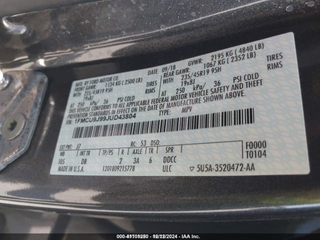 2018 FORD ESCAPE 1FMCU9J99JUD43804 Photo 8