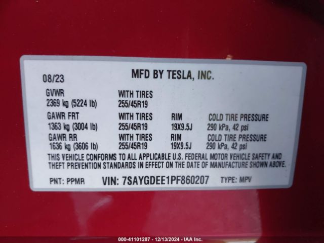 7SAYGDEE1PF860207 Tesla Model Y Awd/long Range Dual Motor All-wheel Drive