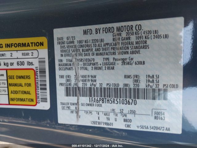 1FA6P8TH5R5103670 Ford Mustang Ecoboost Premium Fastback