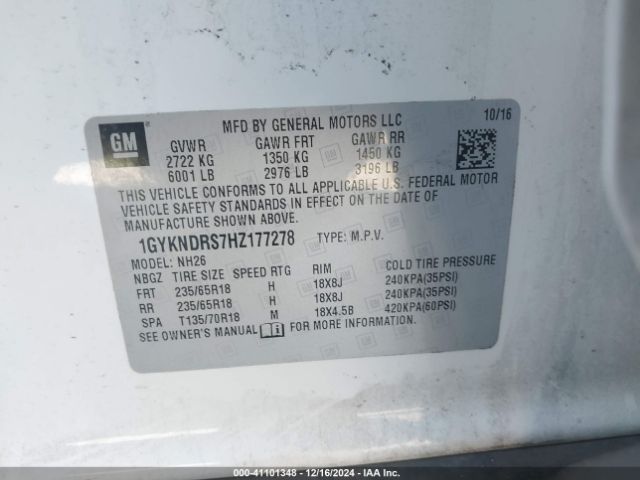 1GYKNDRS7HZ177278 Cadillac XT5 LUXURY