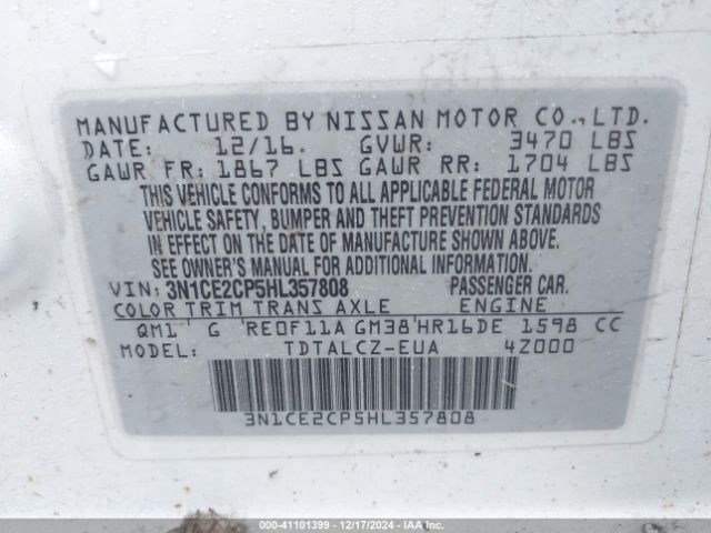 3N1CE2CP5HL357808 Nissan Versa Note S Plus