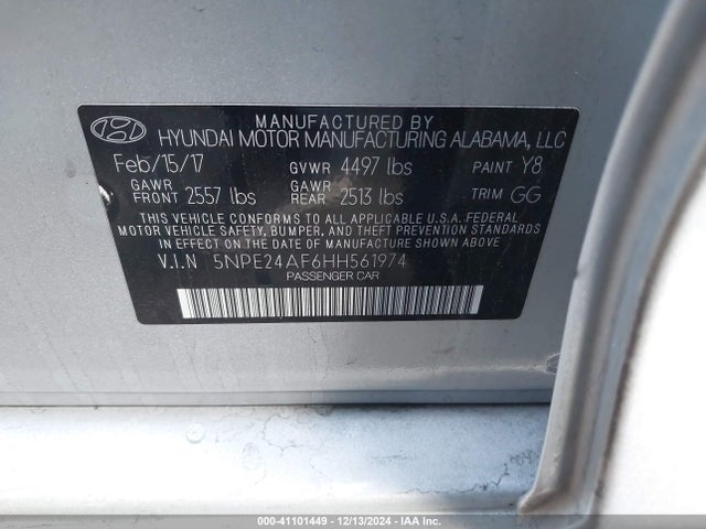 Hyundai Sonata 2017 5NPE24AF6HH561974 Image 9