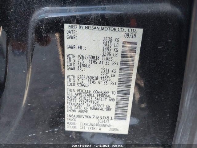 1N6AD0EV9KN795081 Nissan Frontier Sv