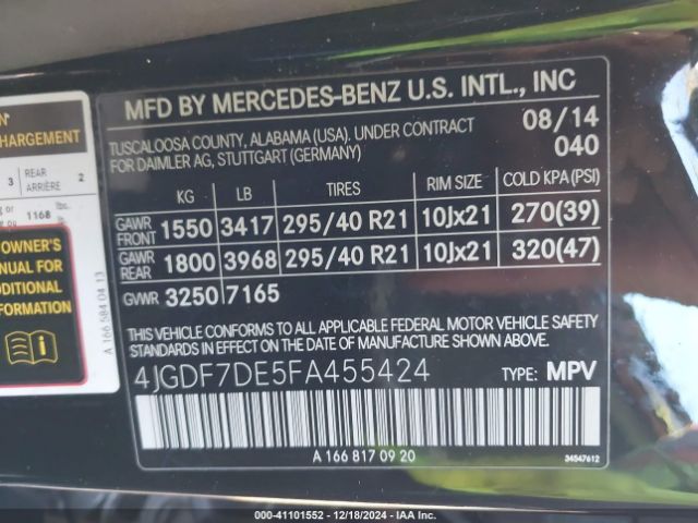 4JGDF7DE5FA455424 Mercedes-Benz Gl 550 4matic