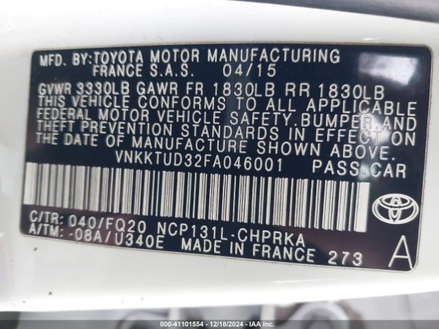 VNKKTUD32FA046001 Toyota YARIS L