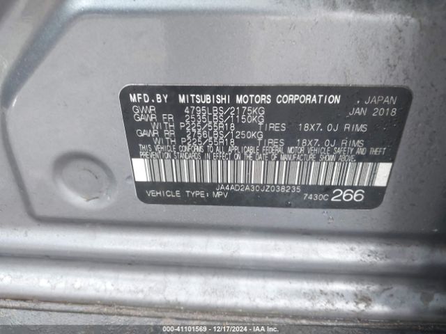 2018 MITSUBISHI OUTLANDER JA4AD2A30JZ038235 Photo 8