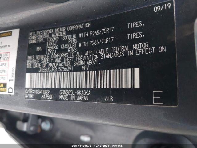 JTEBU5JR2L5756391 Toyota 4RUNNER SR5