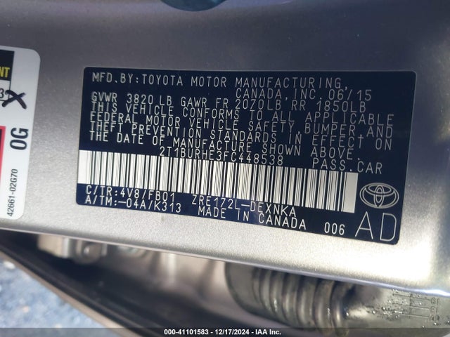 Toyota COROLLA LE 2015 2T1BURHE3FC448538 Image 9