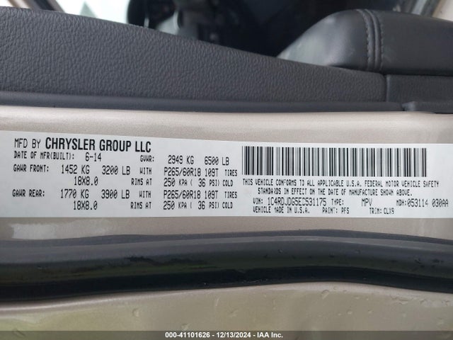 Dodge DURANGO LIMITED 2014 1C4RDJDG5EC531175 Image 9
