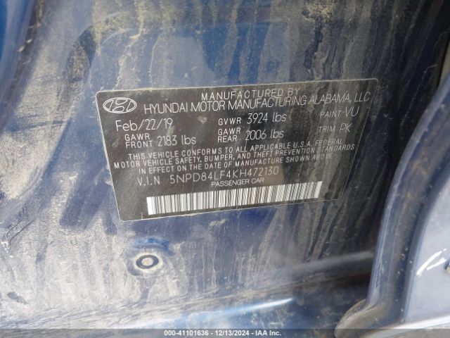 5NPD84LF4KH472130 Hyundai ELANTRA SEL