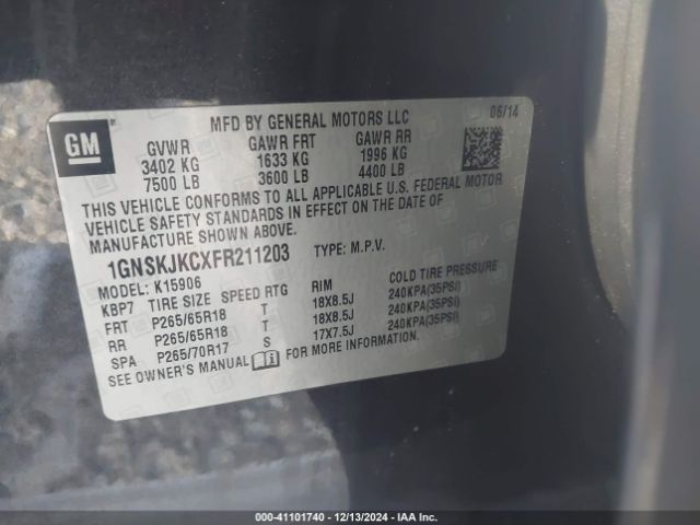 1GNSKJKCXFR211203 Chevrolet Suburban 1500 Lt