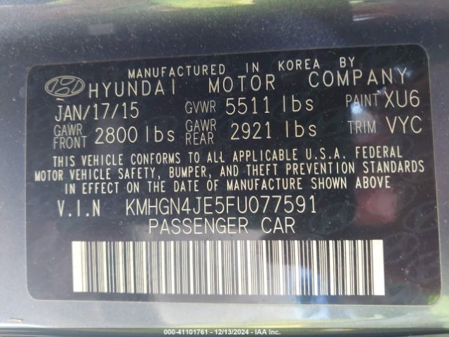 KMHGN4JE5FU077591 Hyundai Genesis 3.8