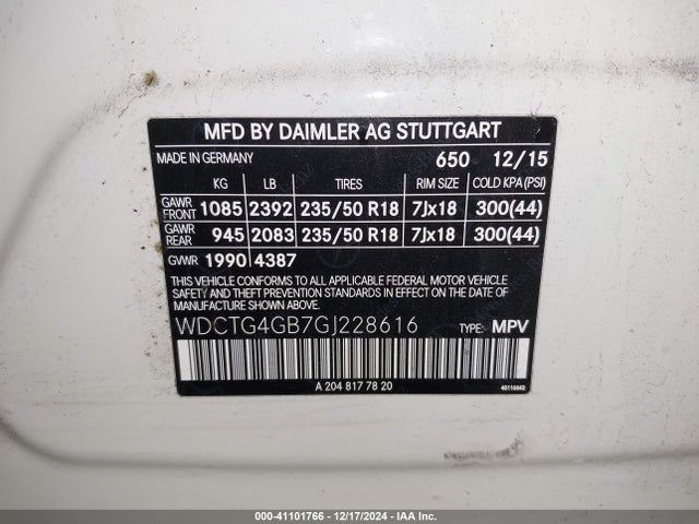 WDCTG4GB7GJ228616 Mercedes-Benz Gla 250 4matic