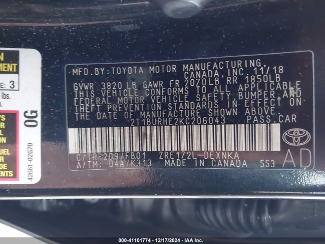 Toyota COROLLA LE 2019 2T1BURHE2KC206043 Image 9