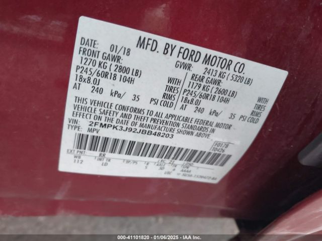 2FMPK3J92JBB48203 Ford EDGE SEL