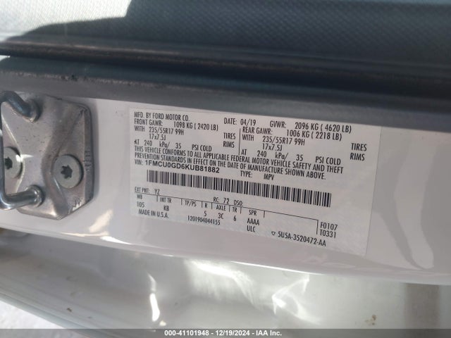 Ford ESCAPE SE 2019 1FMCU0GD6KUB81882 Image 9