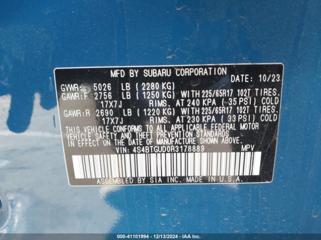 4S4BTGUD0R3178889 Subaru Outback Wilderness